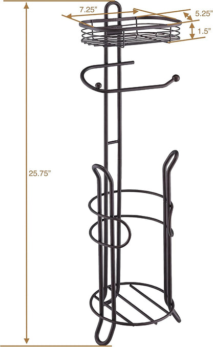 SunnyPoint Bathroom Heavyweight Toilet Tissue Paper Roll Storage Holder Stand with Reserve and Shelve, The Reserve Area Has Enough Space to Store Mega Rolls. (Chrome)