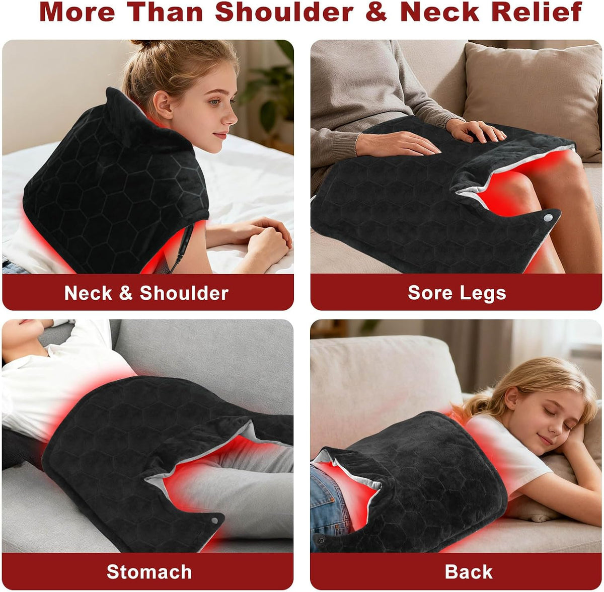 KozyOne Weighted Premium Heating Pad for Neck, Shoulders & Back, Far Infrared & Negative Ion Therapy for Pain Relief, 4 Heat Settings, Auto Shut-Off, Machine Washable (22" x 20.5")