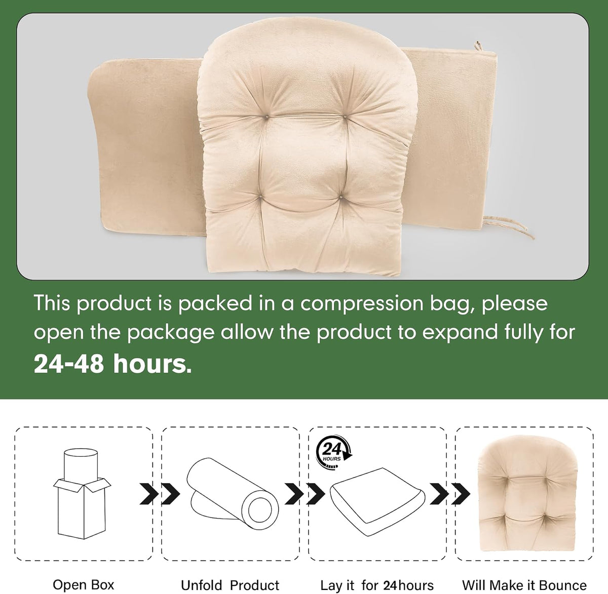 JZHLLA Glider Rocker Replacement Cushion Set with Storage Pockets Soft Flannel Fabric & High-Resilience Foam Non-Slip Back Rocking Chair Cushion for Living Room Rocking Chair(Beige)