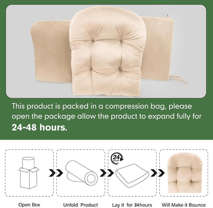 JZHLLA Glider Rocker Replacement Cushion Set with Storage Pockets Soft Flannel Fabric & High-Resilience Foam Non-Slip Back Rocking Chair Cushion for Living Room Rocking Chair(Beige)