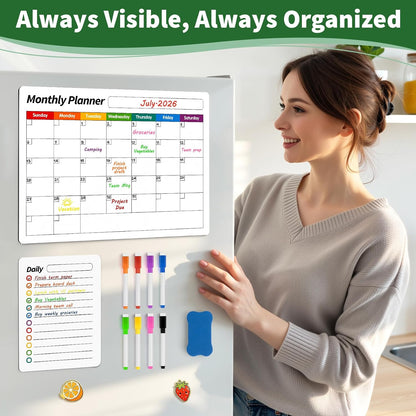 FINDMAG 4 Pack Fridge Calendar, Magnetic Calendar for Dry Erase, Black | Magnetic Dry Erase Board, Monthly Calendar for Fridge with 8 Markers & Eraser
