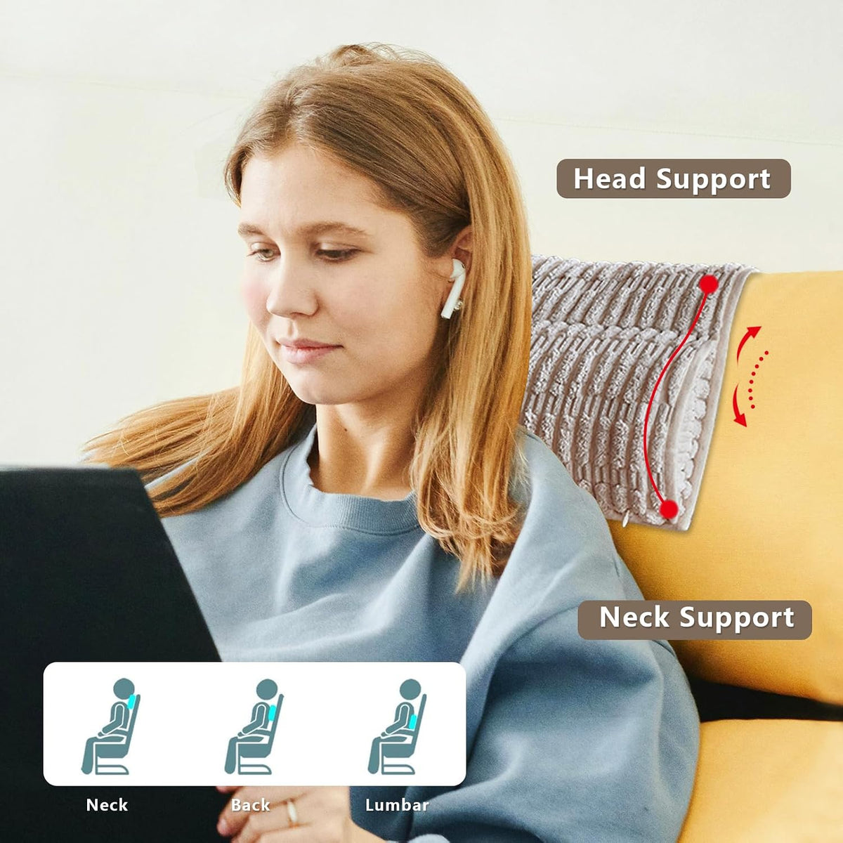 Headrest and Support Pillow,Recliner Pillow for Neck, Head, or Foot for Office or Massage Chairs, Neck Pain Relief and Cervical Support. Nonslip, Zipped Cover.(Cream, 5.5" Wx13 Lx3 H)