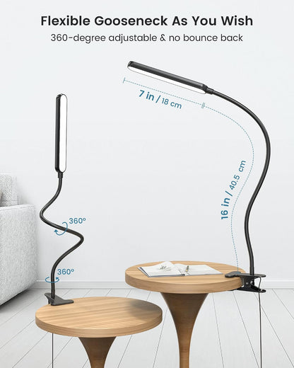 Glocusent Clip On Light, 5W Eye Caring Book Lights for Reading | 5 Color & 5 Brightness with a Remote, 30-Min Auto Off Timer, Multi-Purpose Clip Lamp for Bed Reading/Studying/Working