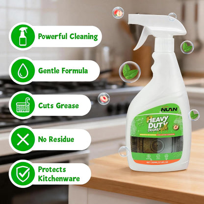 NUAN 2 Pack Kitchen Degreaser Cleaner, 500 ml Heavy Duty Grease Remover Spray for Stove, Range Hood, Cooktop & Kitchen Surface
