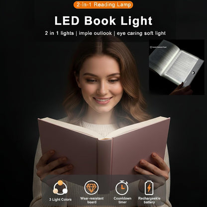 XL LED Flat Book Light for Reading at Night in Bed, Matte Pink | Eye-Caring Page Illuminator 3 Color Temperatures Stepless Dimmable USB Rechargeable, Portable Flat Panel Lamp with Soft