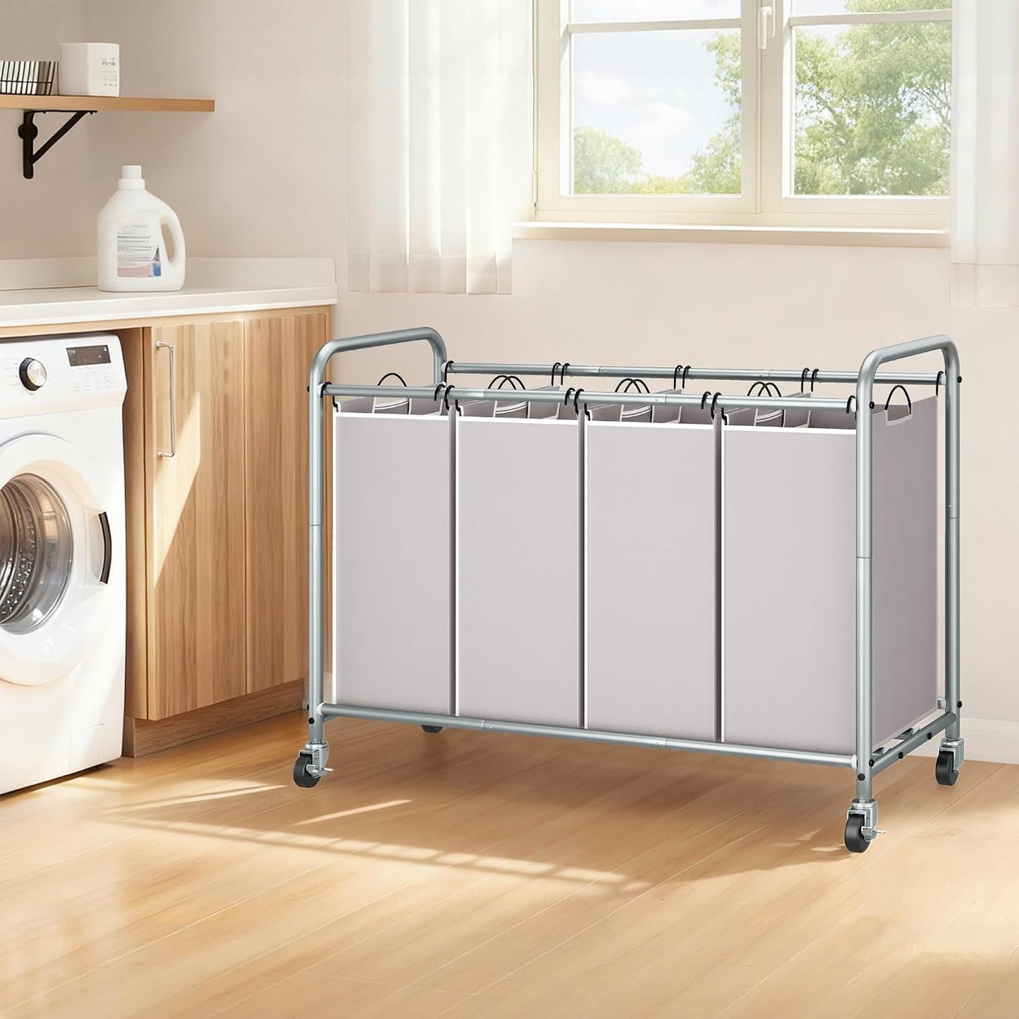STORAGE MANIAC 3 Section Laundry Sorter, 35.6 Gal (135 L) Laundry Hamper Cart with Heavy Duty Rolling Lockable Wheels and Removable Bags, Clothes Organizer Basket Separator Hamper, Gray