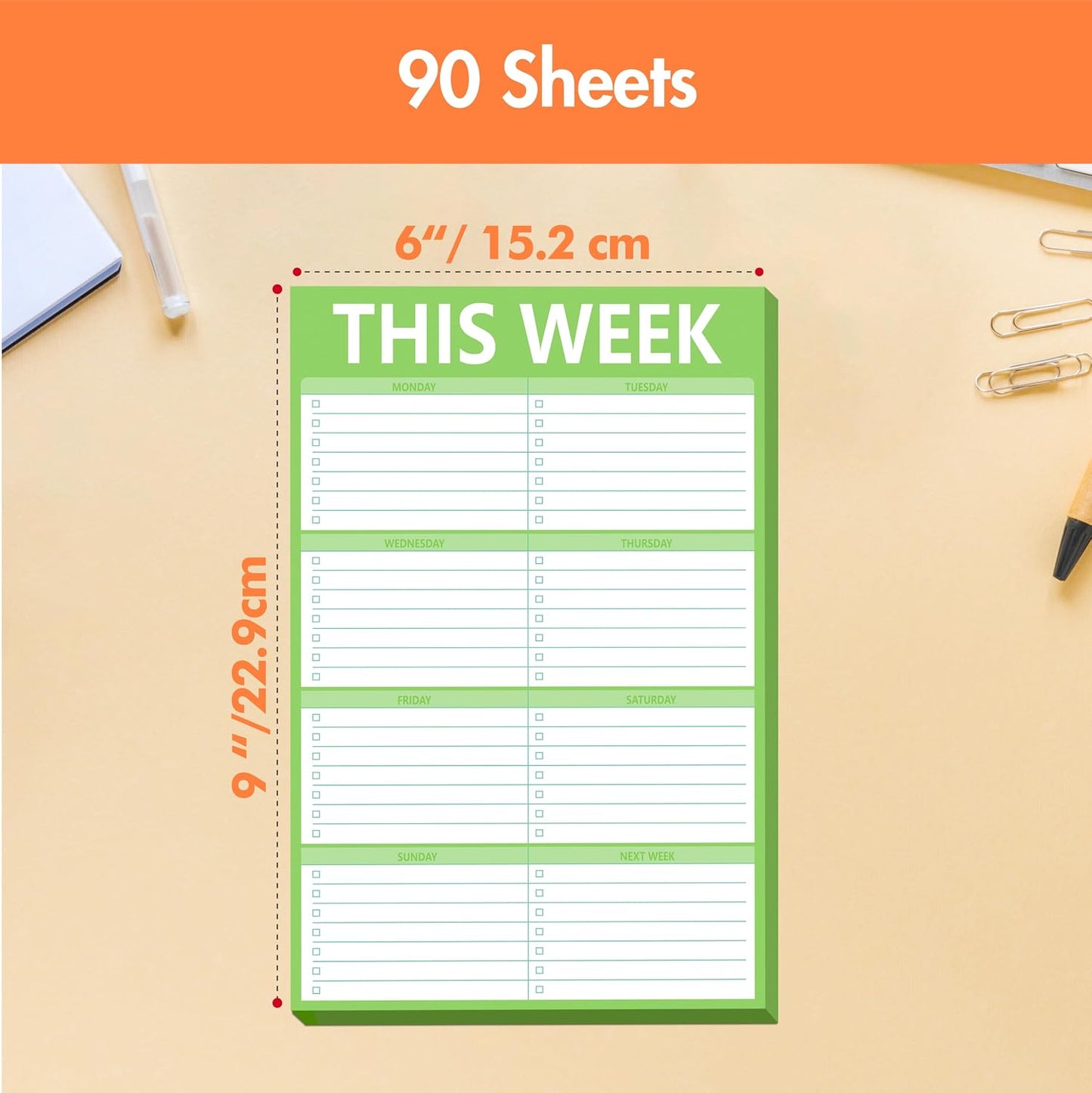 90 Pages Weekly Planner List Note Pad to Do List with Magnet Mountings for Fridge Locker (6" x 9")