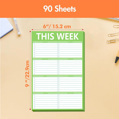 90 Pages Weekly Planner List Note Pad to Do List with Magnet Mountings for Fridge Locker (6" x 9")