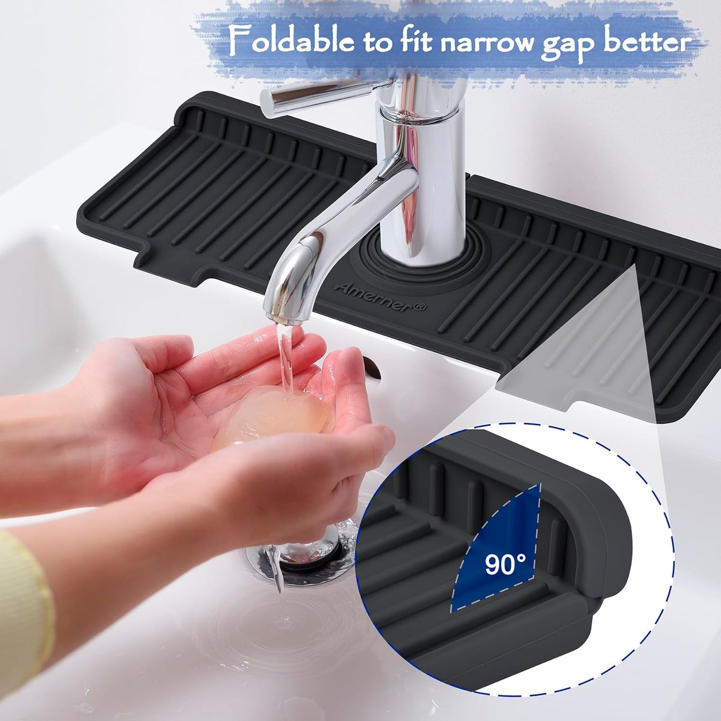 Kitchen Sink Splash Guard, 20IN Longer Silicone Faucet Guard & Draining Mat, Bathroom and Kitchen Sink Organizer, Sink Faucet Mat Water Splash Guard Behind Faucet Accessories Gadget, 20” x 5.5”, White
