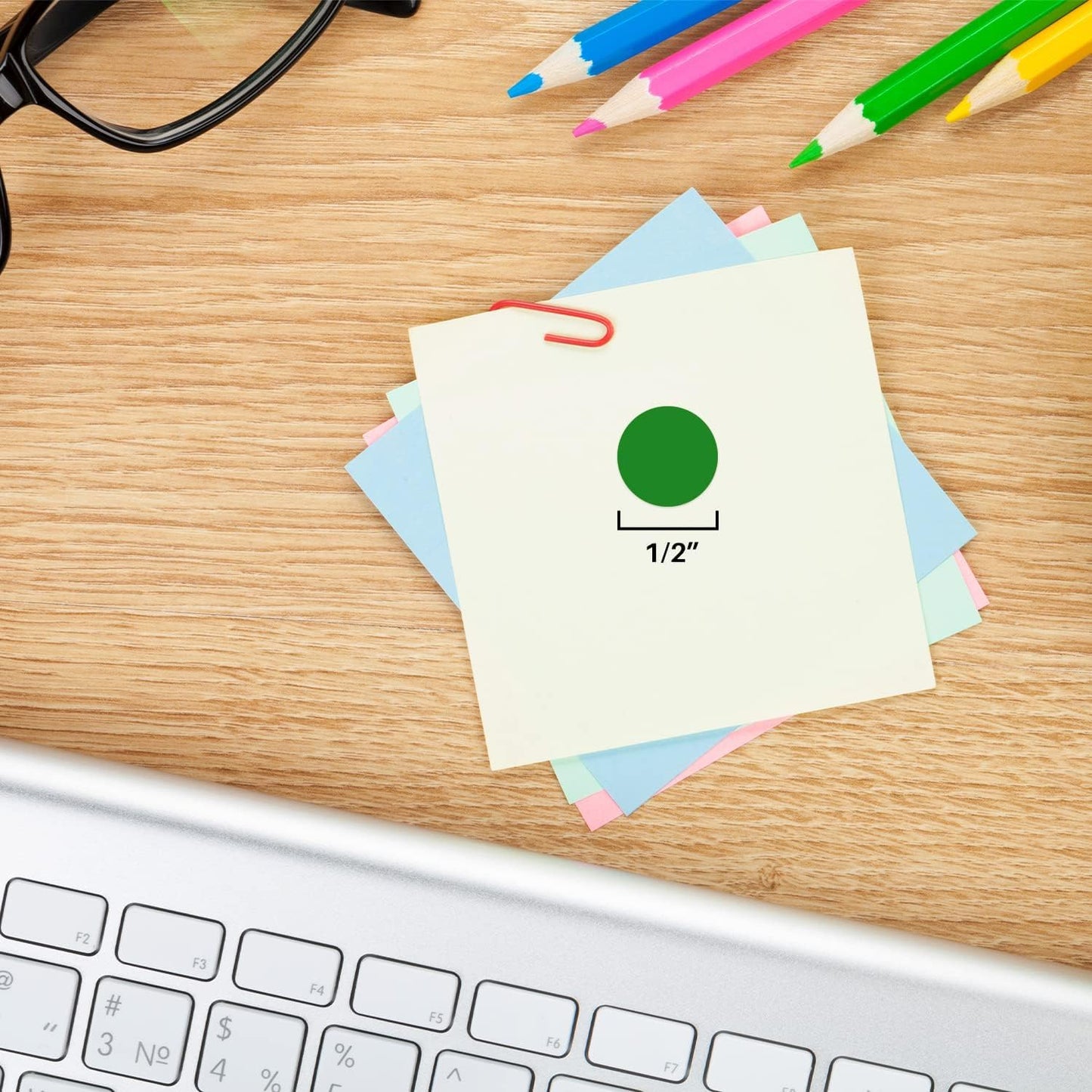 1/2" Removable Dot Stickers, 5 Fluorescent Colors, 1200/Pack | Round Dot Labels in 5 Colors with Writable Matte Paper for Offices, Food Service and Medical Use. Made in USA