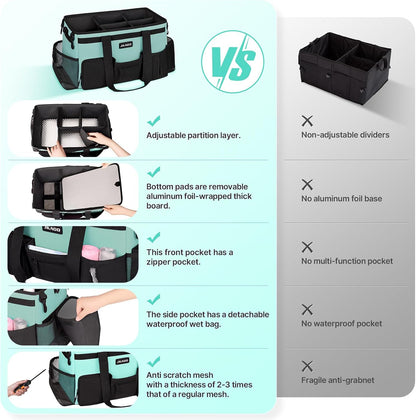 JKAOO Large Wearable Cleaning Caddy Bag with Handles, Denim Blue | Adjustable Shoulder & Waist Straps, Removable, Waterproof Tote for Cleaning Supplies, Home, Car, Office