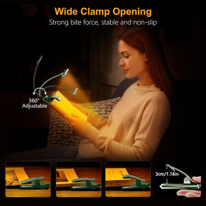 Gritin 19 LED Rechargeable Book Light for Reading in Bed | Eye Caring 3 Color Temps,Stepless Dimming Brightness,Memory Function,90 Hrs Runtime Lightweight Clip on Light for Book Lovers