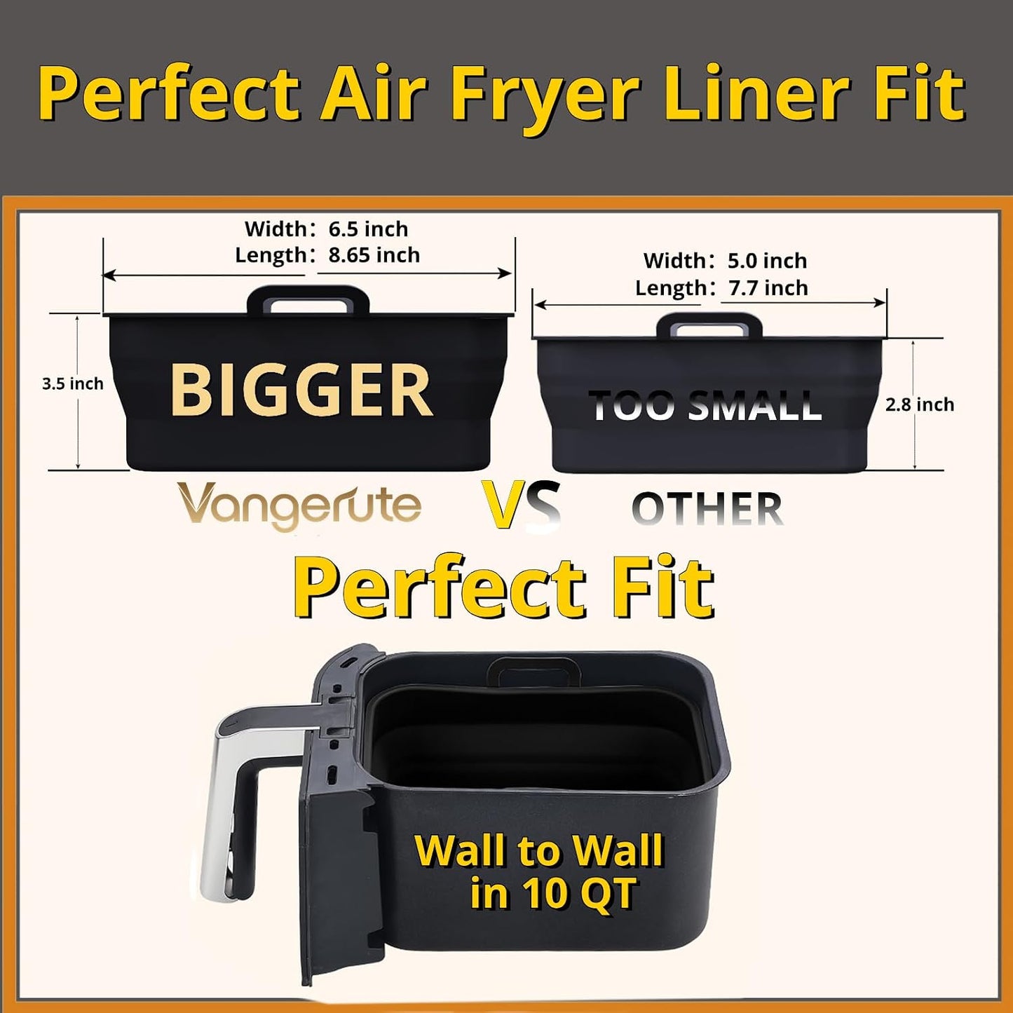 Collapsible Silicone Air Fryer Liners 8QT 10QT Ninja Dual (Gray) | 2 Pack Food Grade Platinum Silicone, Snug Rectangular Fit, Grease Drainage Ridges, Dishwasher Safe, BPA Free Basket Liner