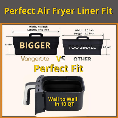 Collapsible Silicone Air Fryer Liners 8QT 10QT Ninja Dual (Gray) | 2 Pack Food Grade Platinum Silicone, Snug Rectangular Fit, Grease Drainage Ridges, Dishwasher Safe, BPA Free Basket Liner