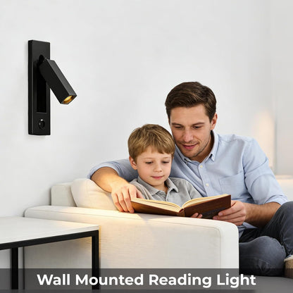 Wall Mounted Reading Light with USB, LED Bedside Reading Light with Switch, Adjustable Recessed Headboard Reading Lights Wall Sconce for Reading, Hardwired Reading Spotlight for Bedroom (Black)