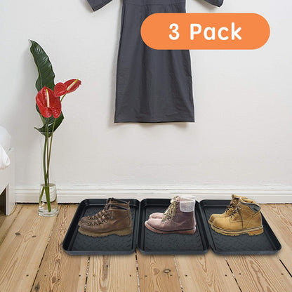 Set of 3 Square Boot Tray, Plastic Utility Shoe Mat Tray, 13.7x10.6x1inch | Black Multi-Function Boots Drying Pad for Entryway Indoor and Outdoor Use in All Seasons