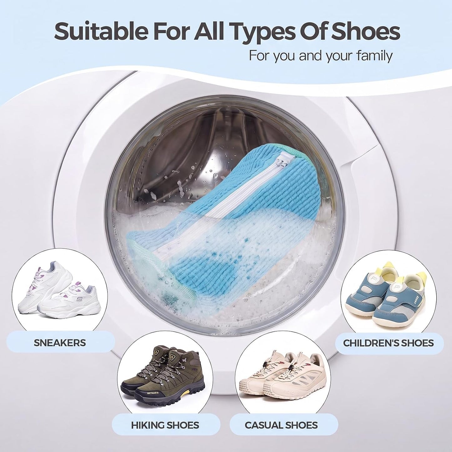 Dual Shoe Washing Machine Bag for Washer and Dryer Holds 2 Shoes (Yellow) | Reusable Laundry Shoe Bag with Microfiber Brushes, 360° Deep Cleaning, Self-Locking Zipper,Sneaker Tennis Shoe Cleaning Bag