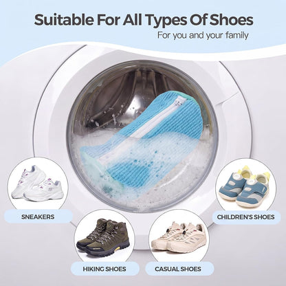 Dual Shoe Washing Machine Bag for Washer and Dryer Holds 2 Shoes (Yellow) | Reusable Laundry Shoe Bag with Microfiber Brushes, 360° Deep Cleaning, Self-Locking Zipper,Sneaker Tennis Shoe Cleaning Bag