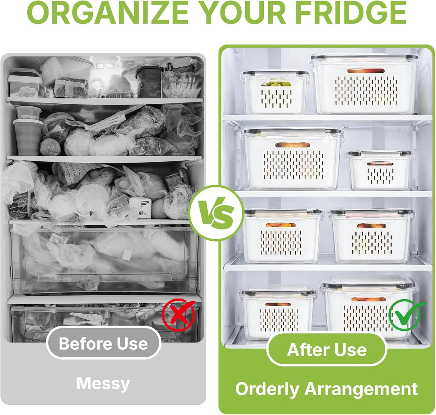 5 Pack Large Fruit Storage Containers for Fridge, Leakproof Produce Containers with Removable Colanders, Dishwasher Safe Fridge Organizers and Storage, Keep Berry, Vegetables Fresh Longer