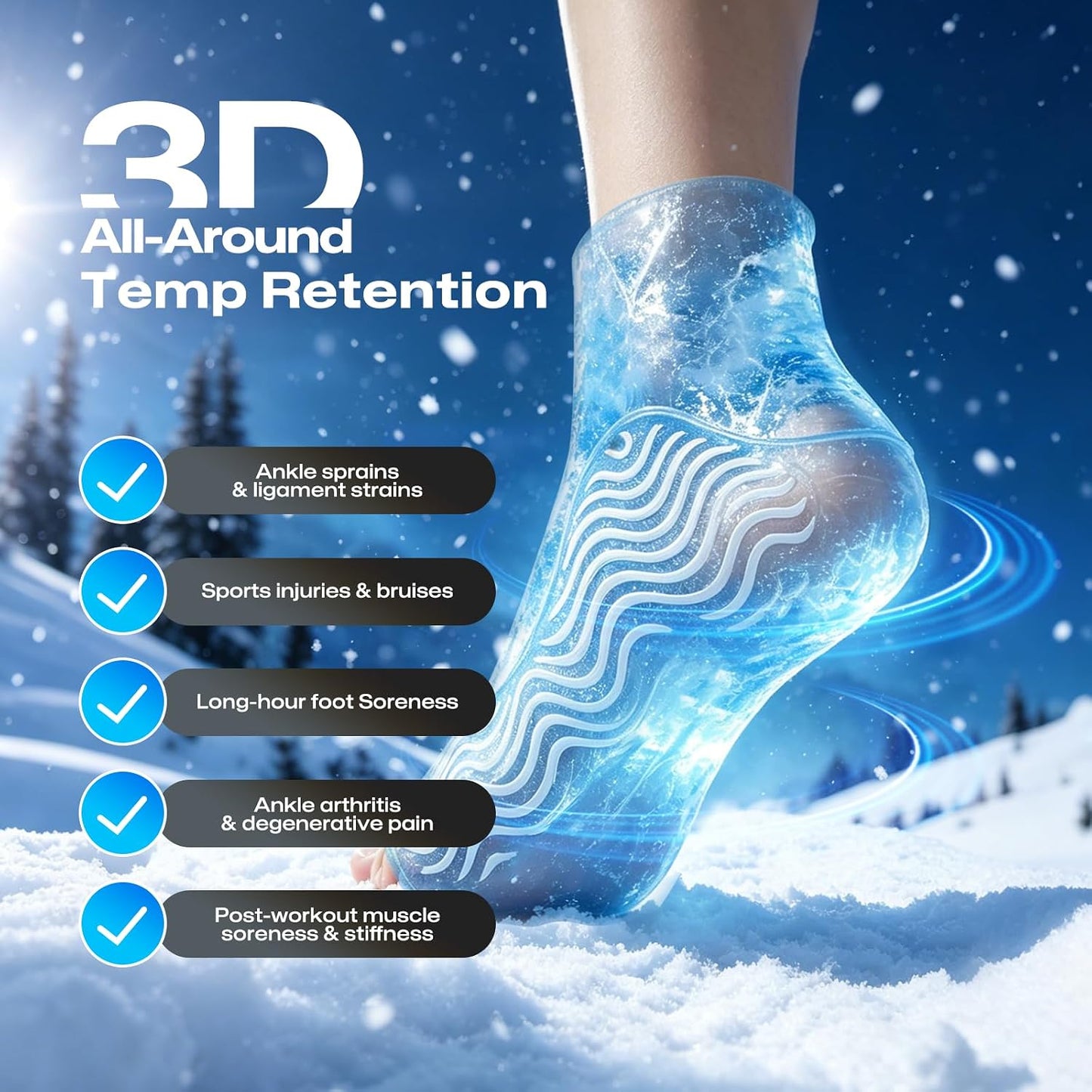 Ankle Ice Pack Wrap Cold Compression for Sprain & Swelling Relief | 3D ThermalLock Reusable Thick Gel Pad, Hot Cold Therapy for Foot & Heel Pain, Plantar Fasciitis, Achilles Tendonitis,Size L