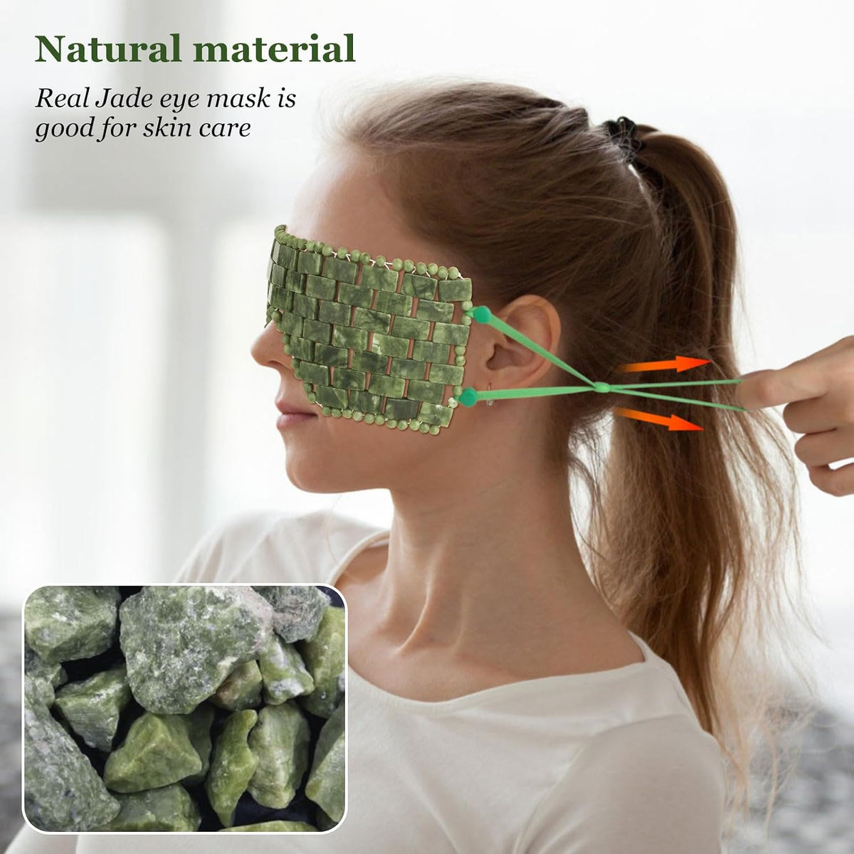 Jade Eye Mask,Large Facial Cooling Mask with 100% Real Jade for Hot & Cold Therapy,Green Stone Facial Eyes Sleeping Mask Relief Eye Cover