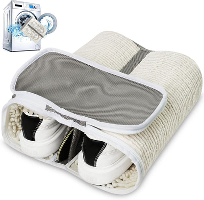 Shoe Washing Machine Bag for Sneaker Cleaning Laundry Shoe Bag, Yellow | Dual Compartment, Full Protection, Clasp-Lock Zipper, Dense Chenille, Bound Edge & Seams