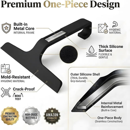 Bathroom Glass Shower Door Squeegee, Silicone & Metal, Black, 10"W x 9.2"L | Effortless, Time-Saving, Rustproof, Flexible, High Quality, Efficient, Cost-Effective, Multi-Functional, Wear-Resistant