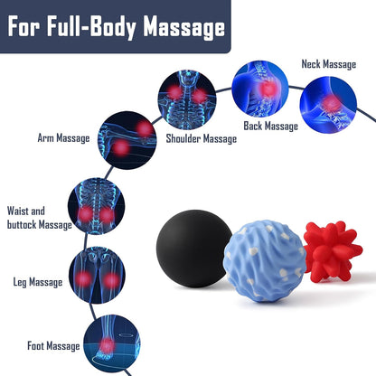 3-Piece Silicone Lacrosse Ball Set for Deep Tissue and Trigger Points - Smooth, Textured, and Spiky Massage Balls for Myofascial Release, Muscle Knots & Plantar Fasciitis