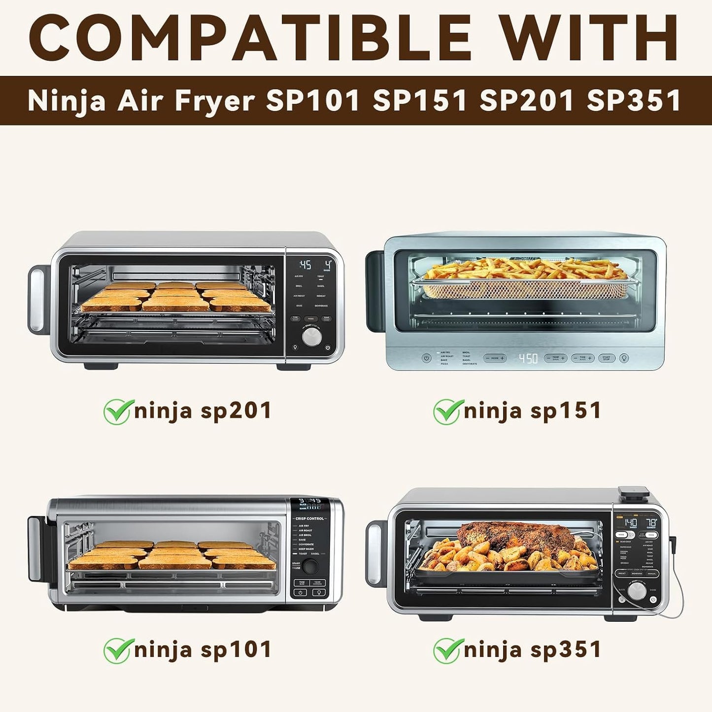 4 Pack Air Fryer Liners for Ninja Flip Toaster Oven, Non-stick Reusable | Oven Liners for Bottom of Oven, for Ninja SP101 SP201, Durable for Long Time Use, Cuttable, Cut Down Cleaning Work