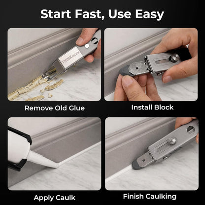 6 in 1 Silicone Caulking Tool Kit, Stainless Steel Caulk Remover Tool | Heavy-Duty Construction, Quick & Easy to Use, 5 Replaceable Silicone Pads, PU Leather Pouch, Remove, Apply & Finish Caulk