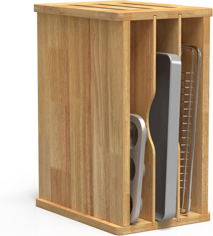 4 Tier Rubber Wooden Tray Dividers for Cabinets, Cookie Sheet Organizer | Heavy Weight, Premium Wood, Multiple Sizes, Saving Space, Vertical Tray Dividers for Storing pans, Baking tray, Cutting Board