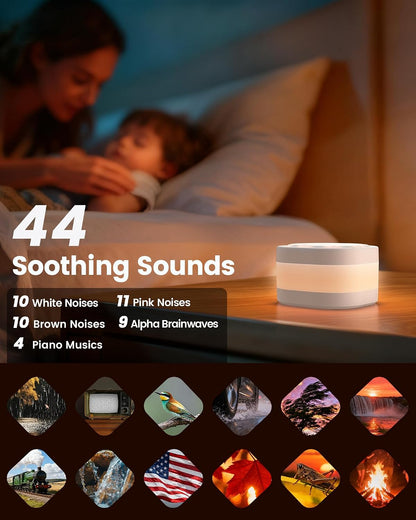 Glocusent White Noise Sound Machine with 44 Soothing Sounds 12 Colors Night Light Noise Machine for Baby Kids & Adults Sleep Machines, Sound Therapy for Home, Travel, Registry Gift