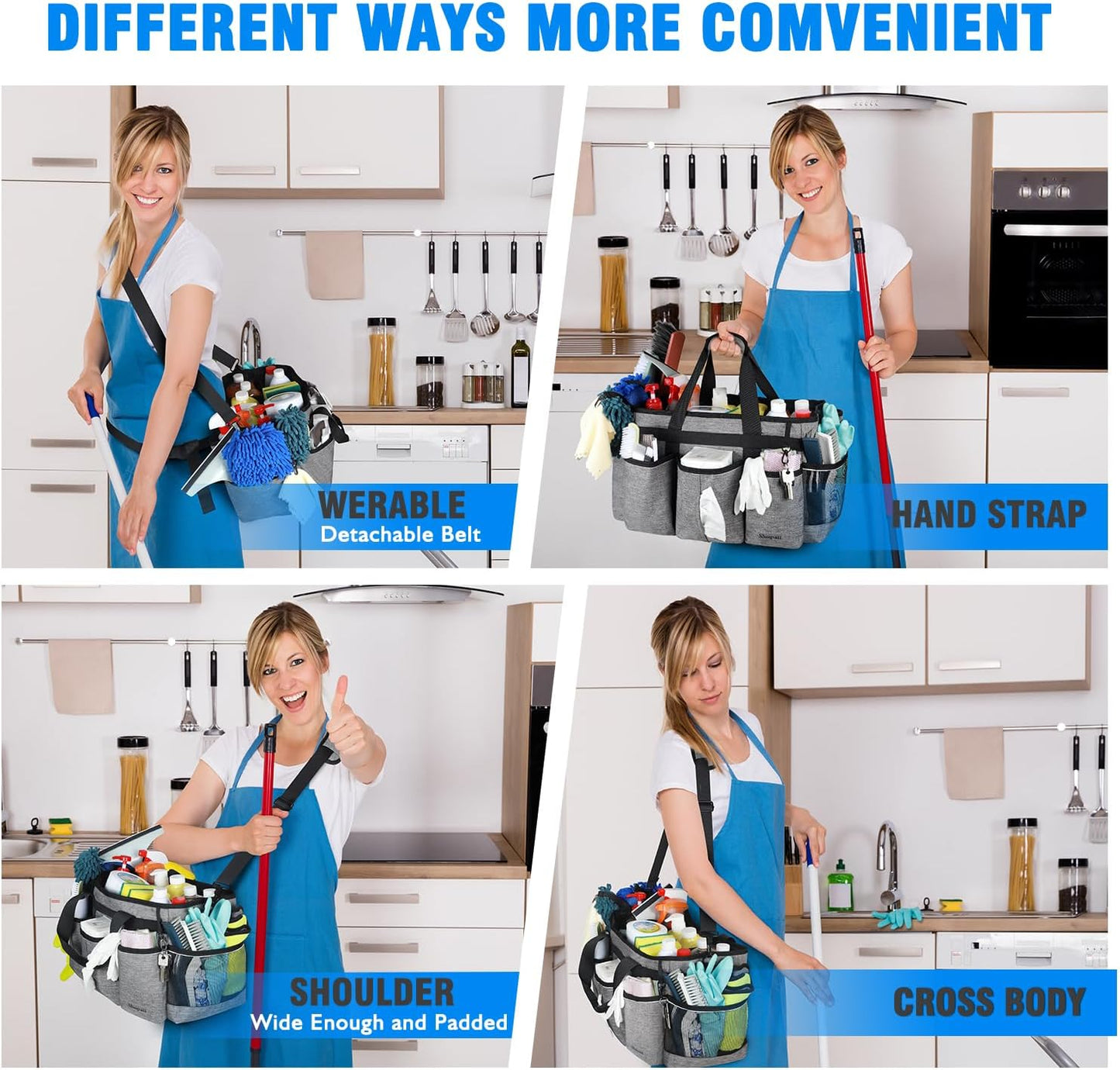 Wearable Cleaning Caddy Bag, Cleaning Caddy Supplies Organizer with Handles for Cleaners & Housekeeper, Under Sink & Car Cleaning Tool Organizers Bag with Adjustable Shoulder Strap&Waist Belt
