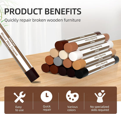 Boncart Wood Filler Sticks,12 Colors Wood Wax Crayons | For Repairing Scratches, Scuffs, Cracks, and Nail Holes on Wood Furniture, Floors, Cabinets, Tables, and Doors