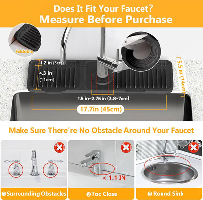24'' Longer Faucet Mat for Kitchen Sink Splash Guard[7° Slope Fast Self-draining][Snap Lock Fit]Kitchen Sink Faucet Mat Splash Guard Kitchen Sink Area Water Splash Guard Behind Faucet Draining Mat