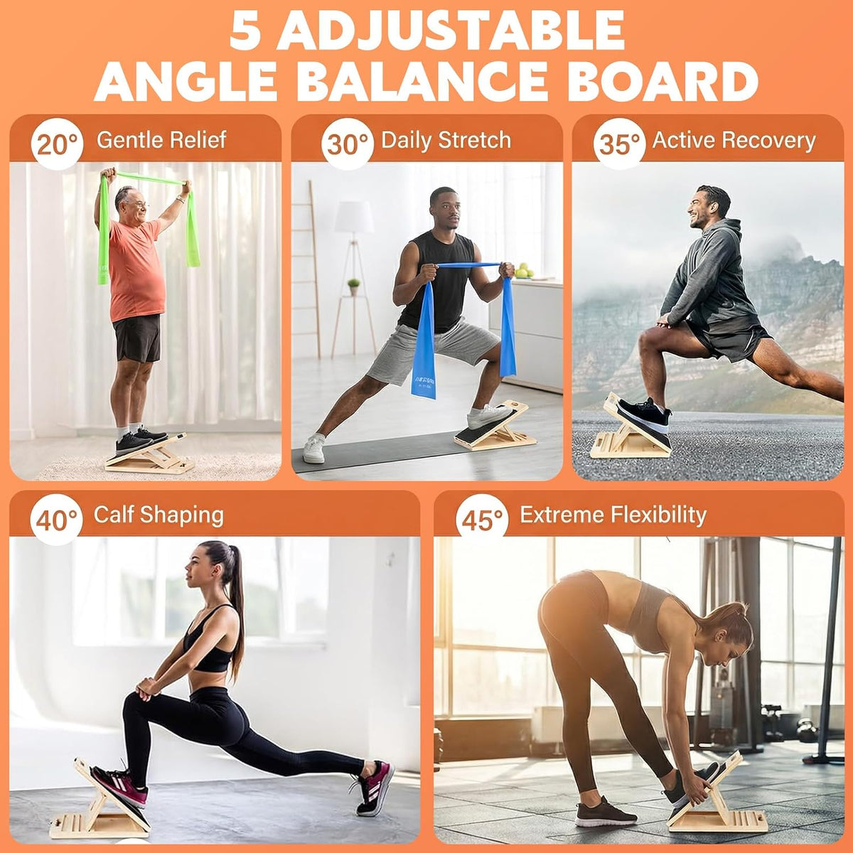 Portable Slant Board for Calf Stretching, Adjustable Wooden Calf Stretcher Incline Board, Calf Stretch Board for Squats Leg Knees Heel Ankle Stretching