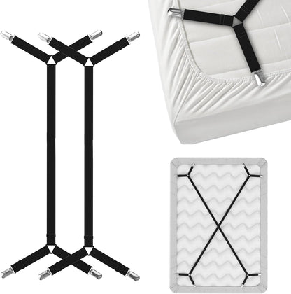 FeelAtHome Criss-Cross Bed Sheet Holders, 2 PCS Black, Mattress Straps