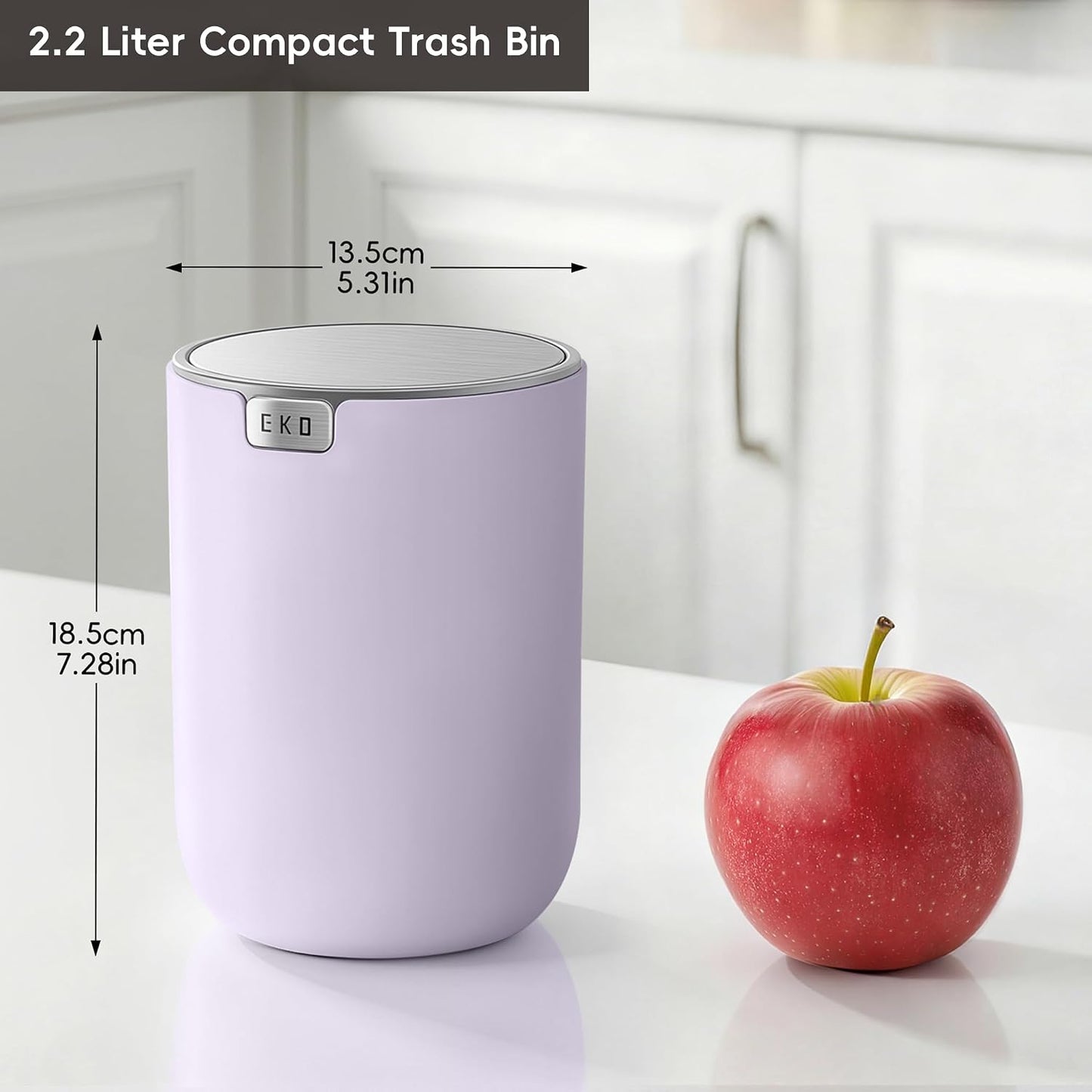 EKO Fandy 0.58 Gal/2.2L Mini Trash Can with Lid, Swing-Top Desktop Trash Can for Bathroom, Countertop, Vanity, Desk or Office, Small Garbage Bin (Blue)