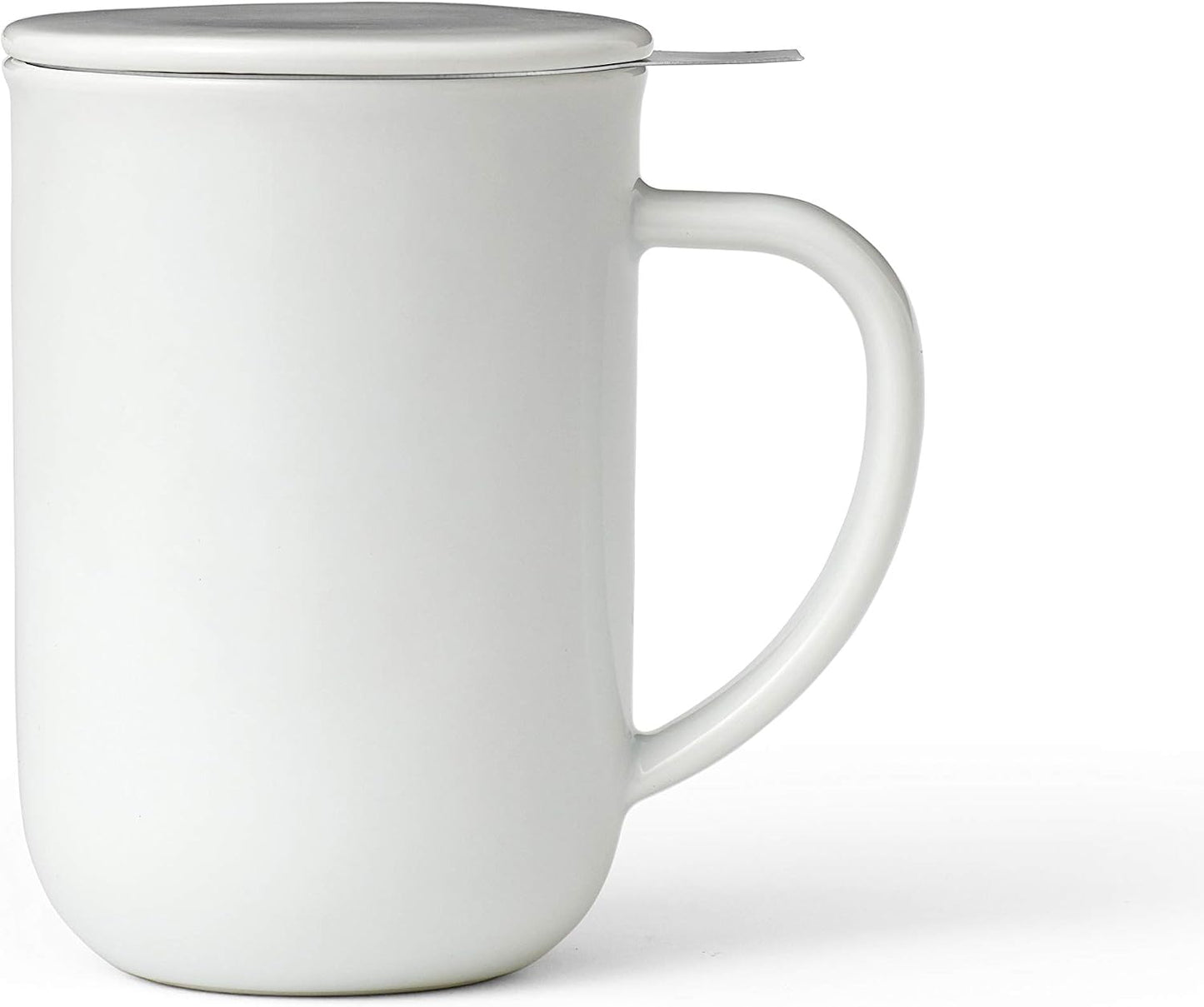 VIVA Minima Balance Porcelain Tea Cup with Infuser and Lid, Dishwasher Safe Stainless Steel Tea Infuser Mug for Loose Leaf Tea Brewing, 17 oz / 500 ml - Hazy Blue