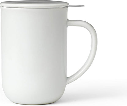VIVA Minima Balance Porcelain Tea Cup with Infuser and Lid, Dishwasher Safe Stainless Steel Tea Infuser Mug for Loose Leaf Tea Brewing, 17 oz / 500 ml - Hazy Blue