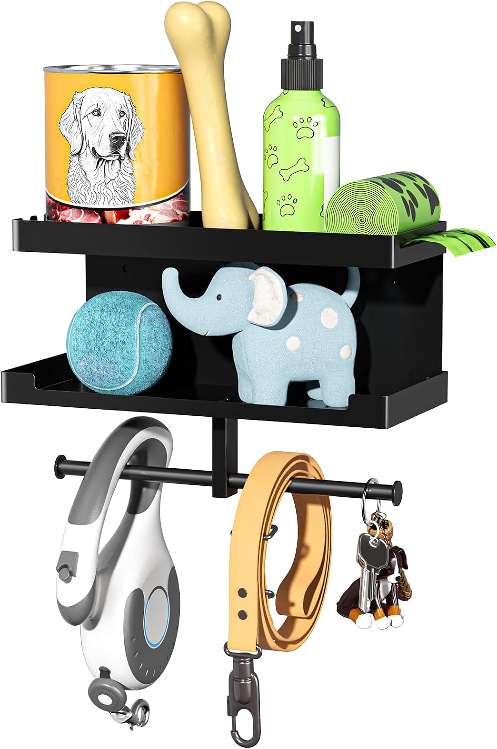 Dog Leash Holder for Wall, Leashes Hanger, Wall Mounted Dog Stuff Storage and Organizer, Metal Key Holder Pet Leash Hooks for Leashes, Training Treats, Chew Toys, Keys, Large (White)