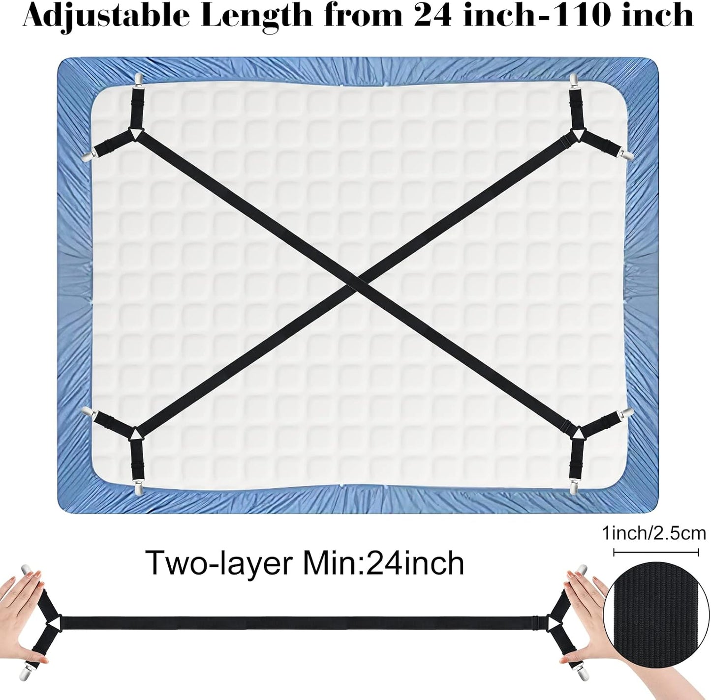 Morcheiong Bed Sheet Fasteners Straps Adjustable Bed Sheet Holder Bands with Sheet Clips for Bedding Stays Bedsheet Tie Downs, Set of 2