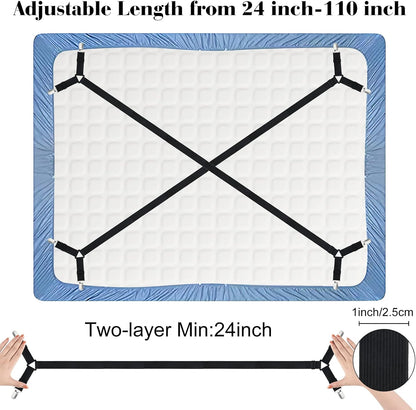 Morcheiong Bed Sheet Fasteners Straps Adjustable Bed Sheet Holder Bands with Sheet Clips for Bedding Stays Bedsheet Tie Downs, Set of 2