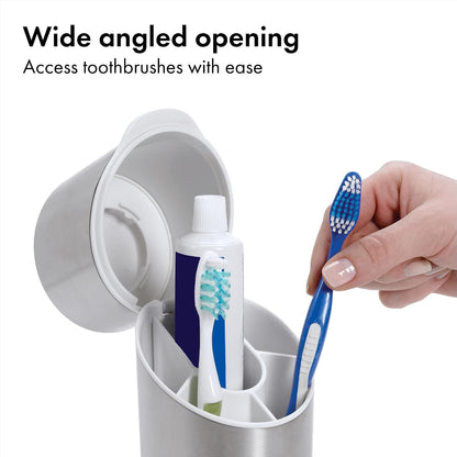 OXO Good Grips Bathroom Toothbrush Holder Set - Stainless Steel | Countertop Storage, Holds Up To 4 Toothbrushes, Easy To Clean, Hygienic Ventilation, Removable Divider