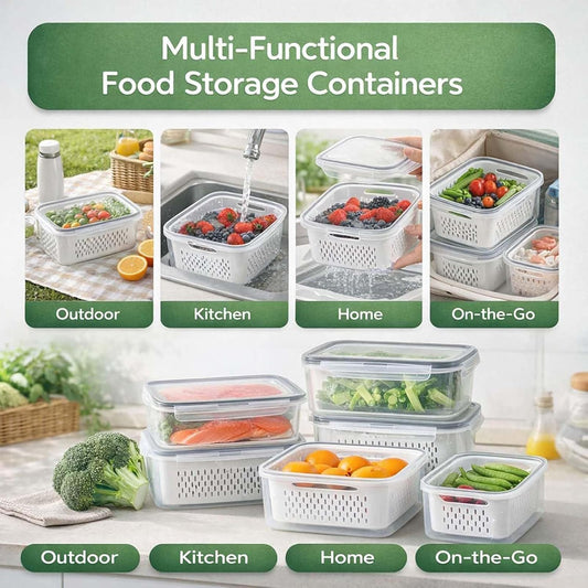 4-in-1 Produce Saver Containers - Fresh Berry Keeper with Removable Colander & Airtight Lid - Stackable Fruit and Vegetable Fridge Organizer Bins - BPA-Free Plastic Food Storage (3pcs)