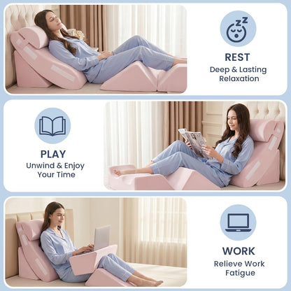 5PCS Wedge Pillow Set for After Surgery, Adjustable Orthopedic Foam Bed Wedge Pillow for Acid Reflux, GERD & Heartburn Relief, Back & Leg Elevation Support for Sleeping & Sitting Up, White Grey