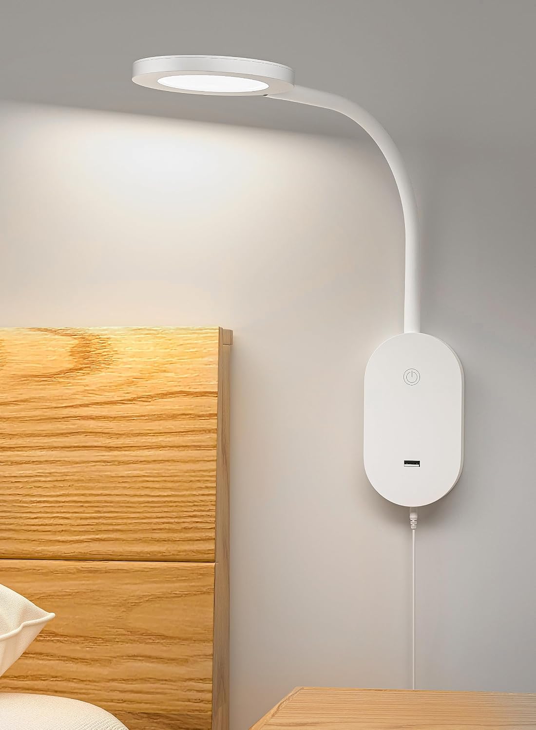 deeloop LED Wall Mounted Reading Light for Bed, Book Light for Wall Bedside Lamp with USB Output, 4 Hour Auto-Off Timer Lights，Eye-Caring Reading Lamp with 5 Dimmable 360° Rotation Headboard Light | Five dimmable levels and a 360° adjustable head direct