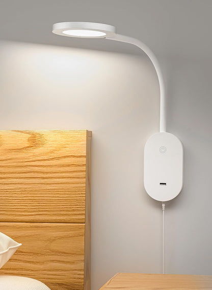 deeloop LED Wall Mounted Reading Light for Bed, Book Light for Wall Bedside Lamp with USB Output, 4 Hour Auto-Off Timer Lights，Eye-Caring Reading Lamp with 5 Dimmable 360° Rotation Headboard Light | Five dimmable levels and a 360° adjustable head direct