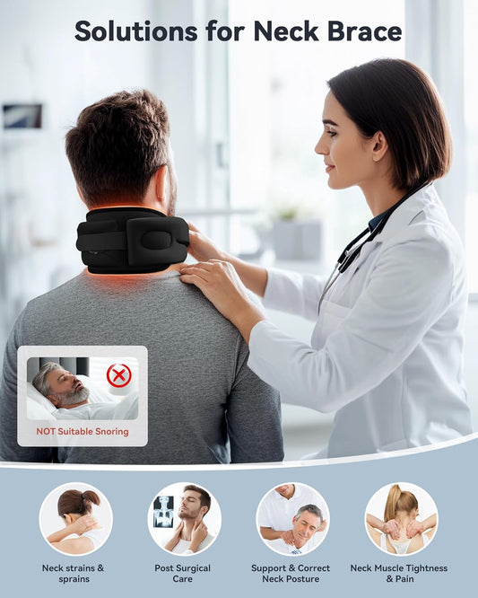 Heated Neck Brace Cervical Collar - Neck Support Brace with Heating Pad, Soft Foam Wraps Keep Vertebrae Stable and Aligned for Relief of Cervical Spine Pressure for Women & Men Black (L Size)