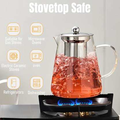 Baalaka Glass Teapot 18.6oz/550ml, Tea Pot with Removable Infusers for Loose Tea, Borosilicate Glass Tea Kettle Tea Maker Stovetop for Camping, Tea Infuser for Loose Leaf Tea Travel | Borosilicate glass tea kettle with infuser; steel strainer for loose